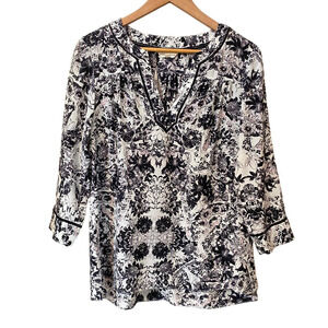 Rebecca Taylor Silk Floral 3/4 Sleeves Blouse Flowy Crochet Women's Sz 6 Office